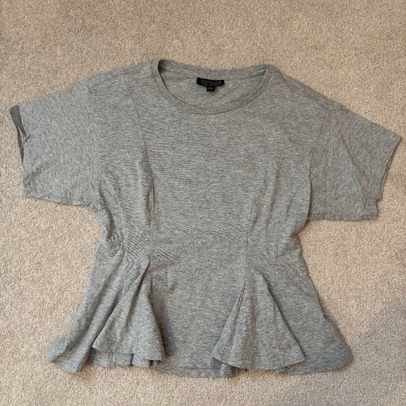 Topshop Short Sleeve Grey Peplum Top - Picture 1 of 3